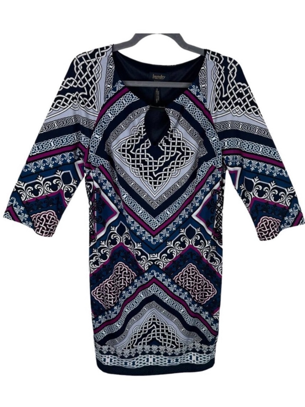 Laundry By Shelli Segal Multicolor Patterned 3/4 Sleeve Stretch Lined Dress Sz S
